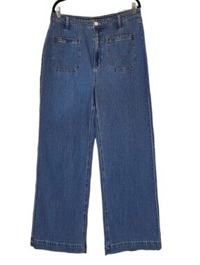 On 34th Macy's Wide Leg Patch Pocket Jeans Blue High Rise Size 14 32 Inseam
